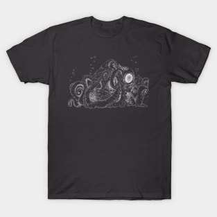 Octopus and Diver Helmet, white lineart T-Shirt